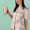 Premium Soft Satin Golden Floral Women's Pajama Set
