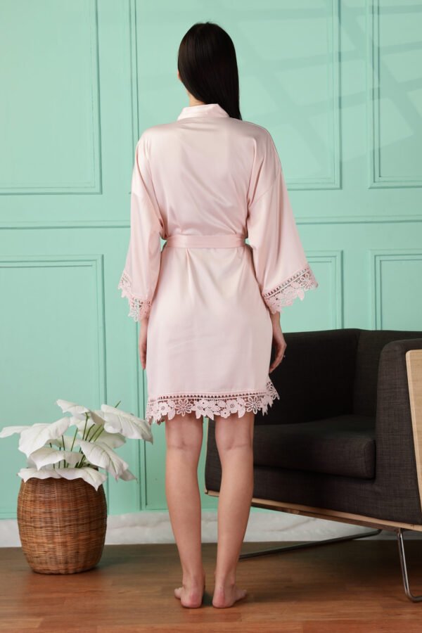 Satin Kimono Robe with Lace Trim for Women