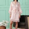 Satin Kimono Robe with Lace Trim for Women