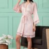 Satin Kimono Robe with Lace Trim for Women