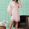 Satin Kimono Robe with Lace Trim for Women