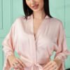 Satin Kimono Robe with Lace Trim for Women