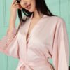Satin Kimono Robe with Lace Trim for Women