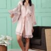 Satin Kimono Robe with Lace Trim for Women