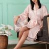 Satin Kimono Robe with Lace Trim for Women