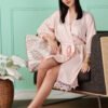 Satin Kimono Robe with Lace Trim for Women