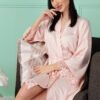 Satin Kimono Robe with Lace Trim for Women