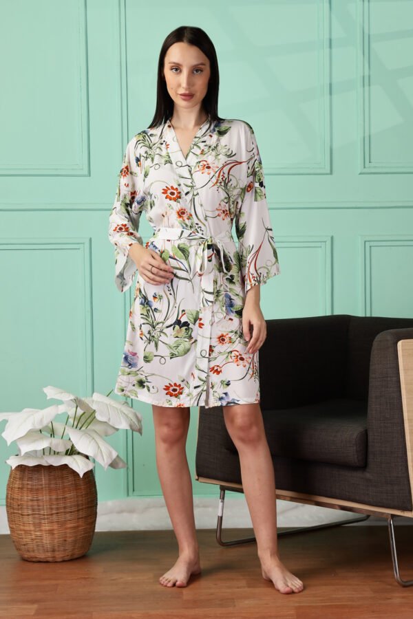 Floral Satin Kimono Robe for Women