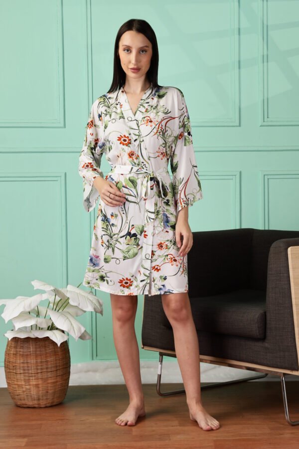 Floral Satin Kimono Robe for Women