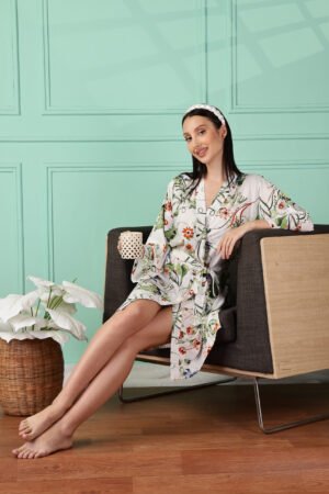Floral Satin Kimono Robe for Women