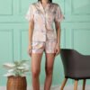 Premium Soft Satin Golden Floral Women's Pajama Set
