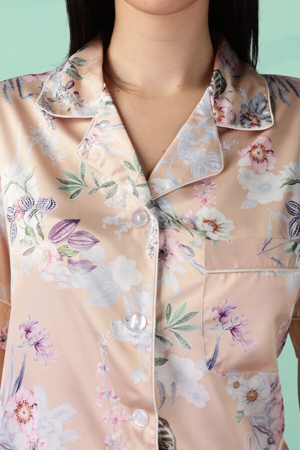 Premium Soft Satin Golden Floral Women's Pajama Set