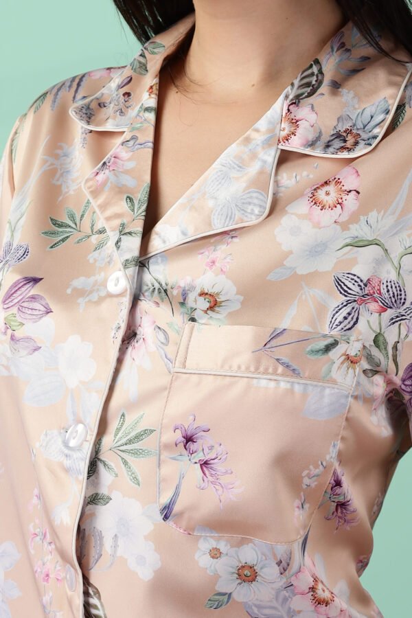 Premium Soft Satin Golden Floral Women's Pajama Set