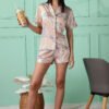 Premium Soft Satin Golden Floral Women's Pajama Set