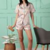 Premium Soft Satin Golden Floral Women's Pajama Set